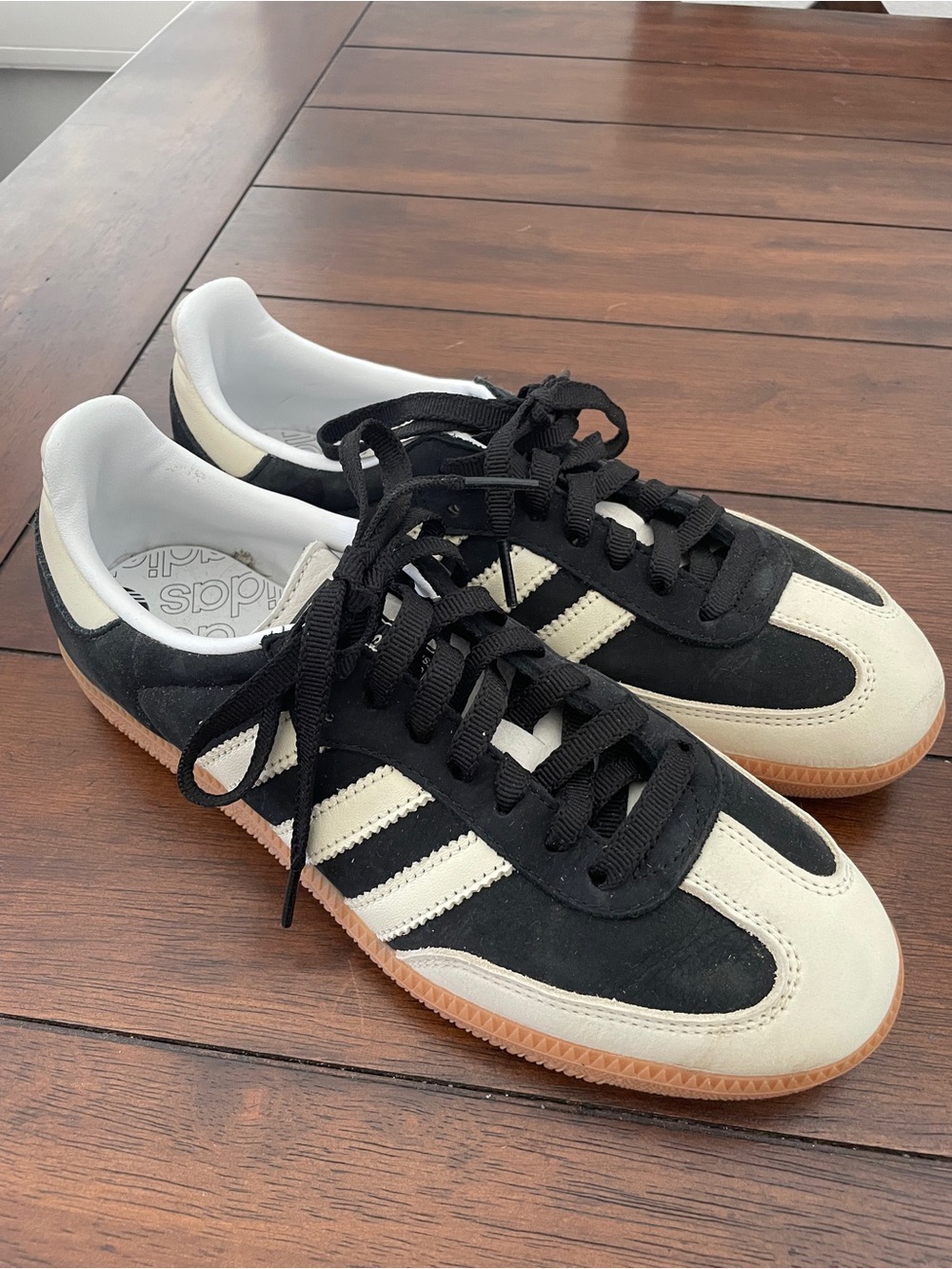 Adidas Black and Off-White Suede Sneakers with Gum Sole